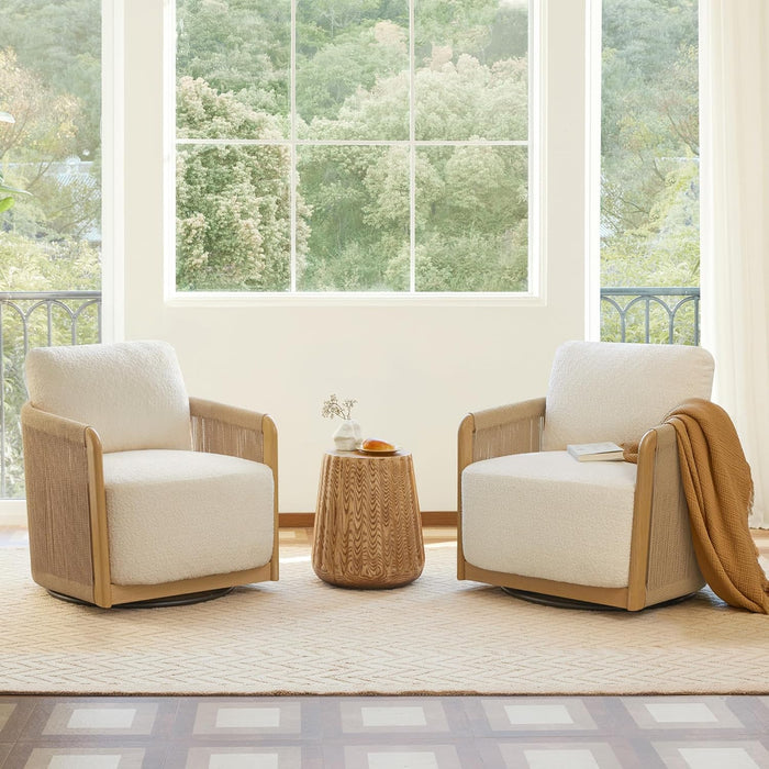 Cream Braid Swivel Contemporary Armchair Metal Frame