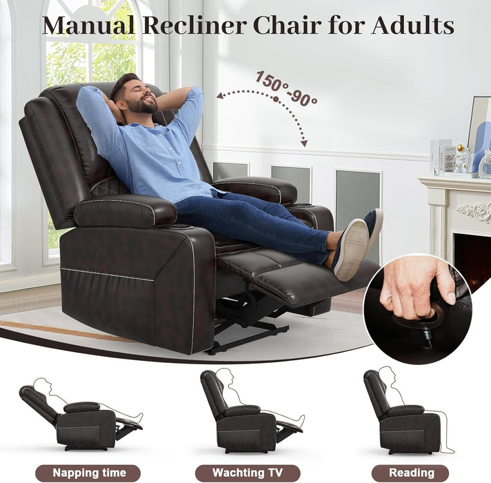 Brown Faux Leather Recliner with Storage