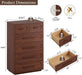 Walnut 6 Drawer Dresser for Bedroom, 44" Tall Dressers & Chest of Drawers W/Solid Wood Handle, Wood Mid Century Closet Organizers and Storage Cabinet for Bedroom, Living Room, Hallway, Walnut