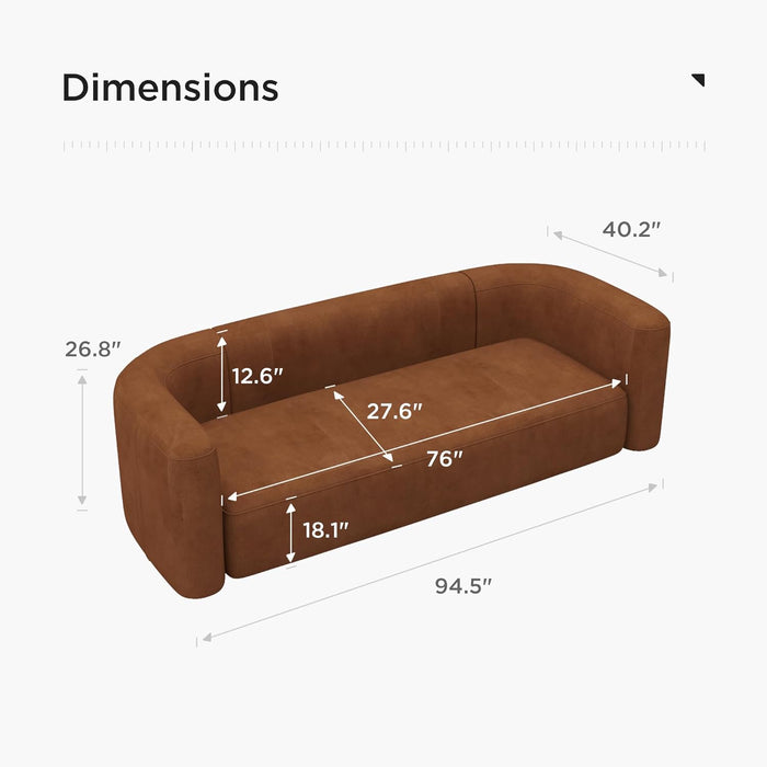 Luxury Modern Tight Curved Back Velvet Sofa, Minimalist Style Comfy Couch for Living Room Apartment, 3 Seater, Tangerine