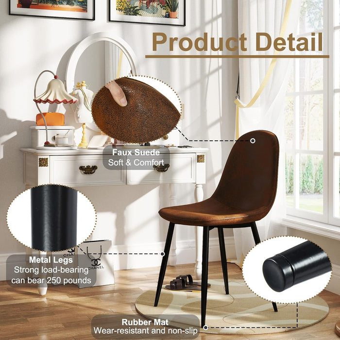 Set of 4 Commercial Café Chairs with Ergonomic Back and Cushioned Seat, Metal Legs for Coffee Shop Bistro and Restaurant Seating (Brown Suede)