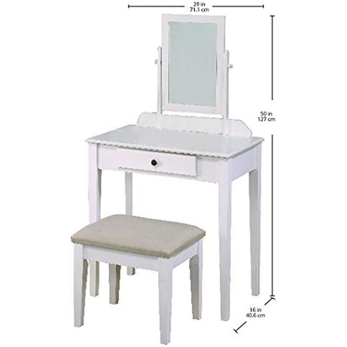 White Vanity Table and Stool Set