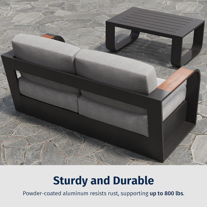 Signature 4 Pieces Patio Furniture Set, Outdoor Furniture with Aluminum Frame, Deep Seating Outdoor Loveseat and Coffee Table, Modern Patio Conversation Set for Porch and Balcony, Dark Grey