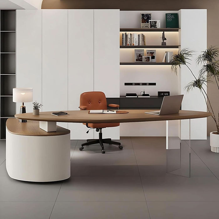 Solid Wood LShape Desk With IntegratedSideCabinet 56In
