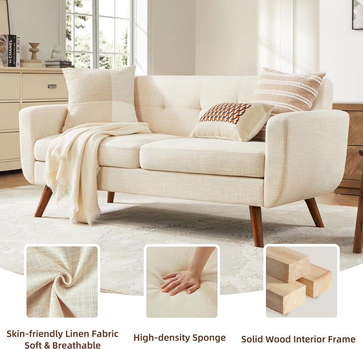 Modern Beige Loveseat with Ottoman