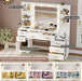 48.8'' Large Vanity Desk with Lighted Mirror & Power Outlet, White Makeup Vanity Table with 6 Drawers, 4 Shelves and 1 Storage Cabinet, Glass Tabletop Bedroom Dressing Table, 3 Lighting Modes