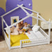 Queen House Floor Bed White MontessoriPlayhouse Fence