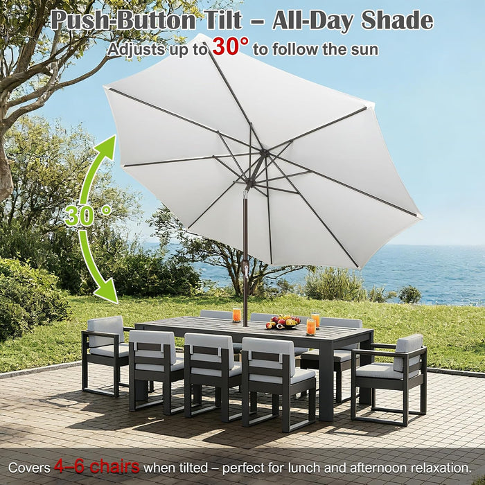 10FT Outdoor Patio Umbrella, Outdoor Table Umbrella, Yard Umbrella, Market Umbrella with 8 Sturdy Ribs, Push Button Tilt and Crank