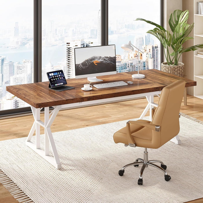 70.8-Inch Large Executive Desk, Modern Computer Office Desk, Wooden Writing Desk Study Table for Home Office