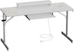 63 Inch Gaming Desk with LED Lights & Power Outlets Computer Desk with Laptop Stand & Keyboard Tray Modern PC Desk with Headset Hook for Home Office, Carbon Fiber and Marble Splicing White