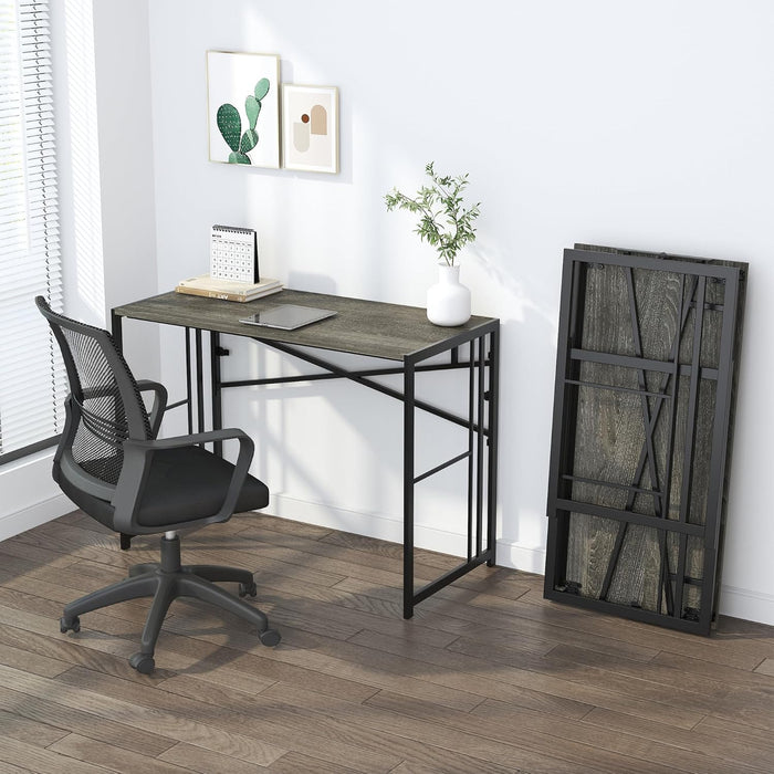 40 Inch Folding Desk, Writing Gaming Computer Camping Desk, No Assembly Required Home Office Table, Black Oak