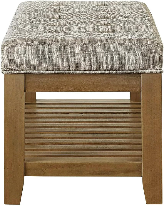 Large Rectangular Upholstered Tufted Linen Fabric Ottoman Bench, Padded Bench with Solid Wood Shelf-Linen