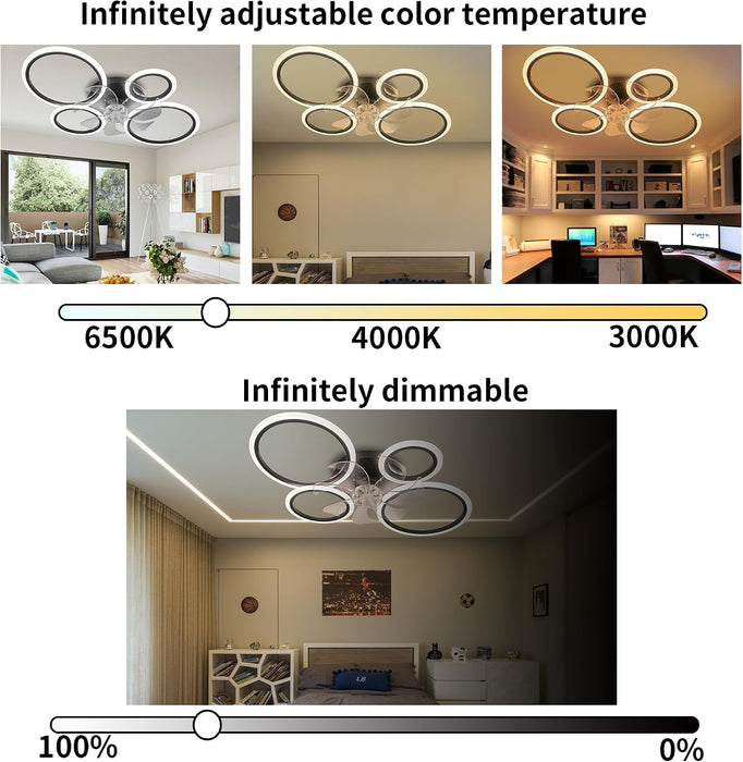 LED Ceiling Fan with Lights Enclosed 20In Low Profile Ceiling Fan with Light for Kitchen,Bedroom,Dining Room, Living Room