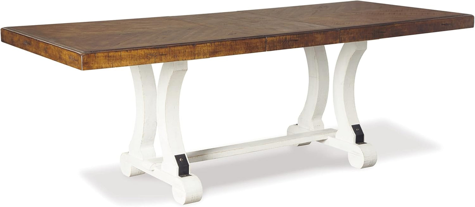 Valebeck Farmhouse Rectangular Extension Dining Table, Fits up to 8, White & Brown