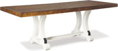 Valebeck Farmhouse Rectangular Extension Dining Table, Fits up to 8, White & Brown