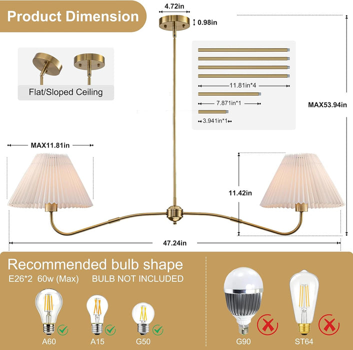 47 Inch BrushedGold Linear Chandelier Island Fixture