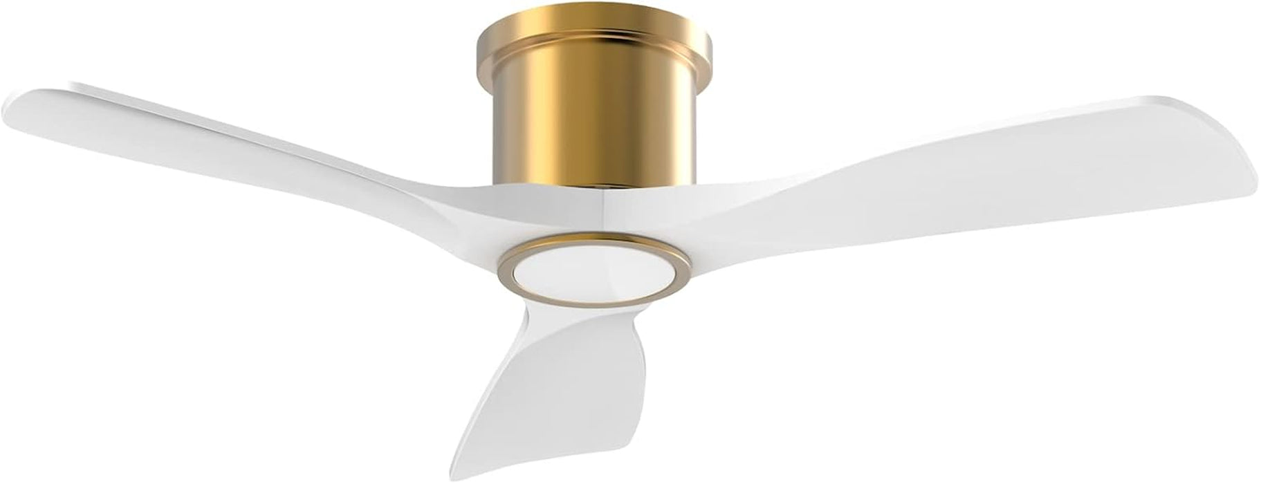 52 Inch Smart Ceiling Fan with Light and Remote, Indoor 3 Blade White Gold Low Profile Flush Mount Modern Ceiling Fan for Bedroom Living Room