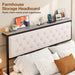Headboard Queen Size with Storage and Charging Station, Upholstered Queen Storage Headboard Only with Bed Frame Brackets Adapter, Button Tufted Design, Easy Assembly, Beige