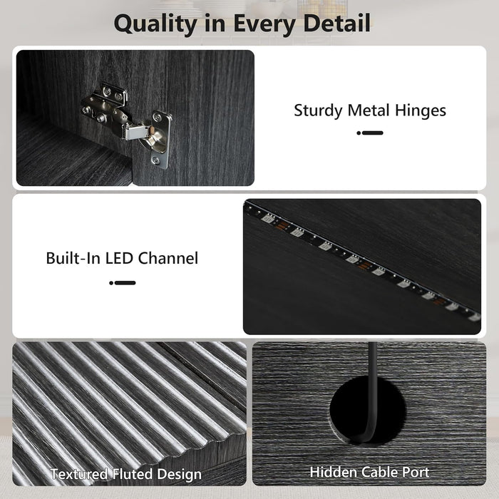 TV Stand for Tvs up to 85 Inch, Wood Entertainment Center with Open & Adjustable Storage, Mid Century Modern TV Media Console with LED Lights for Living Room, Bedroom, Dark Grey