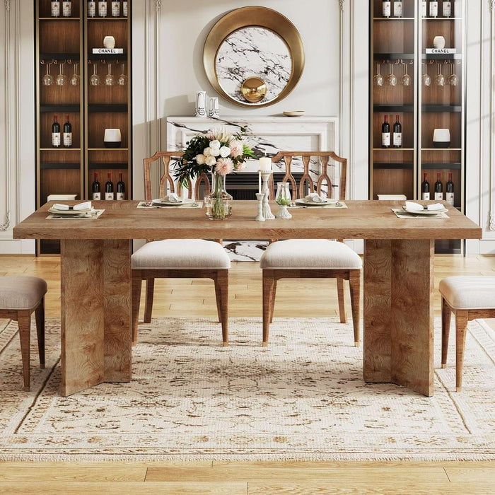 63-Inch Dining Table for 4-6, Farmhouse Kitchen Table with Large Tabletop, Rectangular Dinner Eating Table for Dining Room, Living Room, Kitchen, Light Oak Brown
