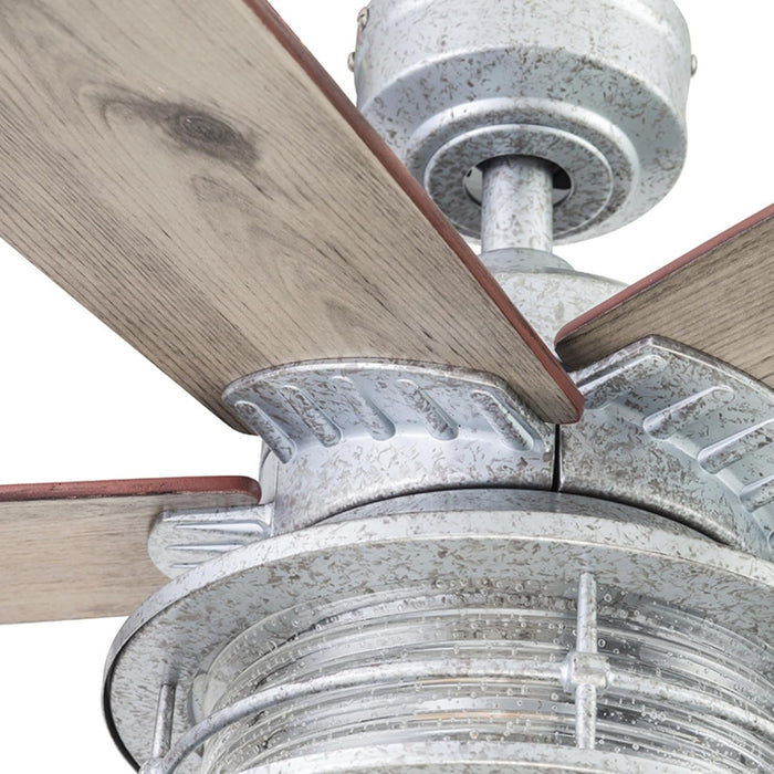 Ceiling Fans Foxhaven Farmhouse 52 Inch Ceiling Fan with Light, Outdoor Fan/Indoor Dual-Mount LED Ceiling Fan, 5 Blades, Ebony and Silver Oak Blade Finish Options, Galvanized (51631-01)