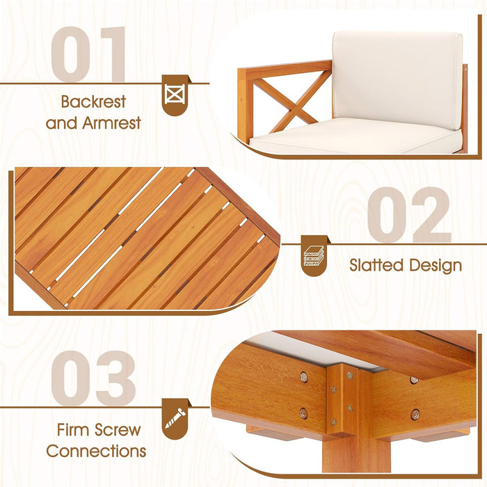 5 Pieces Patio Lounge Chair Set W/Ottomans, Acacia Wood Patio Conversation Set W/Cushions, Coffee Table, Modular Outdoor Lounge Sofa Set for Lawn, Backyard, Poolside