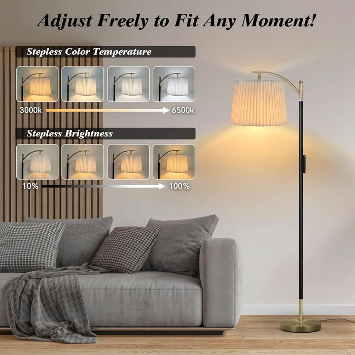 Modern Dimmable Floor Lamp with Fabric & Pleated Shades, Remote & Touch Control, Adjustable Brightness & Color Temperatures, Tall Standing Lamp for Living Room Bedroom Office (Black Gold)