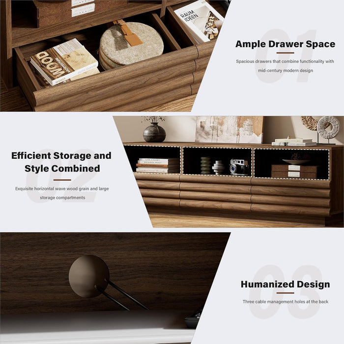 Mid-Century Modern TV Stand for 50-60 Inch TV, Entertainment Center with Storage & Drawers, Media Console Table for Living Room Bedroom, Walnut