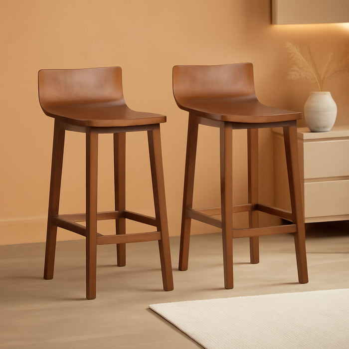 24.5" Bar Stools Set of 2, Counter Height Bar Stools W/Low Back & Footrest, Farmhouse Wooden Bar Dining Chairs, Armless Wood Barstools for Kitchen Island, Pub, Kitchen, Cafe, Breakfast, Brown