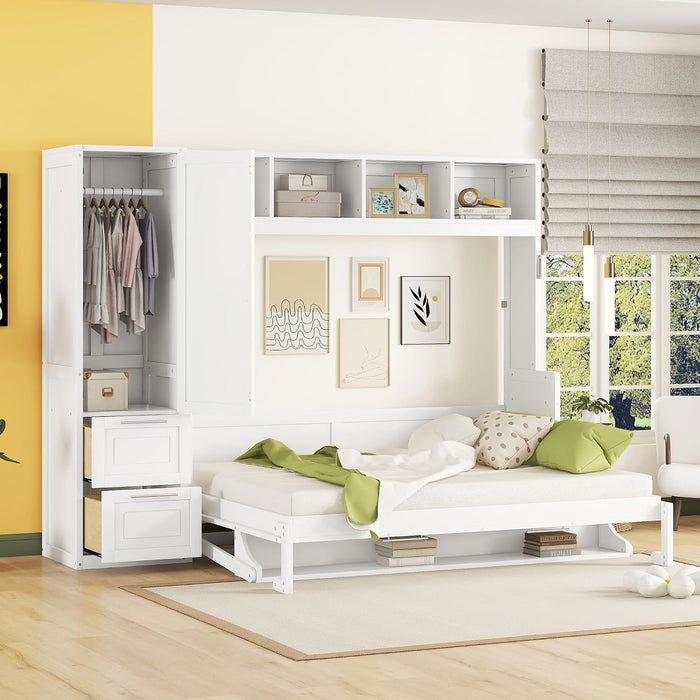 Queen Murphy Wall Bed With Integrated ClosetDrawers