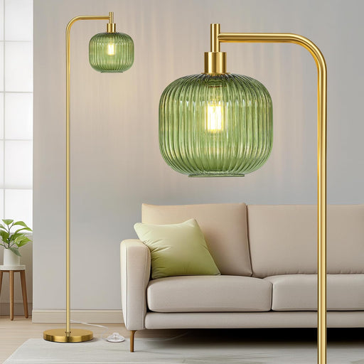 Glass Floor Lamp SixtySevenInch Ribbed Brushed Gold