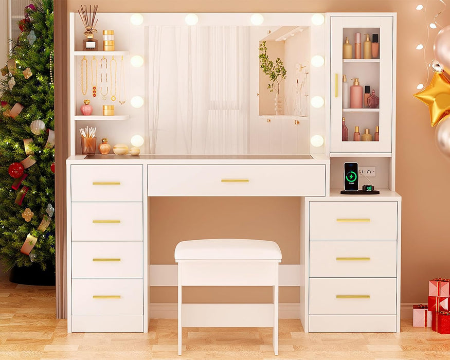 49.2Inches White Vanity Desk With Integrated Mirror