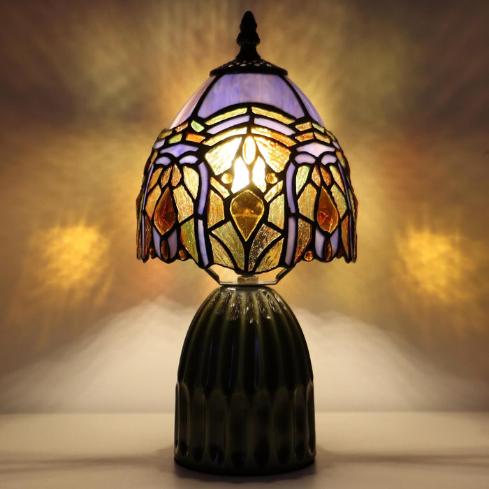 Tiffany Stained Glass Mushroom Table Lamp 12.5 Inch -Purple Jewelry