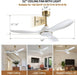 52 Inch 6 Speed High CFM Quiet DC Motor Modern Ceiling Fan with Lights Remote Control, 3 Blade White Gold Indoor Bedroom Living Room Ceiling Fan