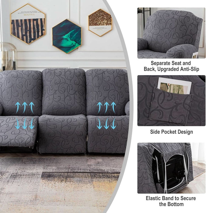 Recliner Sofa Covers Sectional Couch Cover for Reclining Couch 3 Seat, 5-Pieces 3 Cushion Sofa Stretch Recliner Sofa Slipcover, Soft Jacquard Furniture Dog Couch Cover Protector