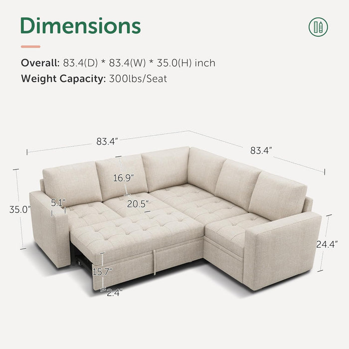 Beige Modular Sleeper Sectional Sofa With StorageBin