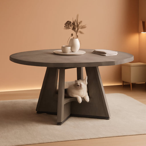 47.24"-63" Extendable round Dining Table for 4-6, Expandable round to Oval Kitchen Dining Table with Hidden Extension Leaf, Storage Shelf, Modern Wood Dining Room Table for Home & Apartment