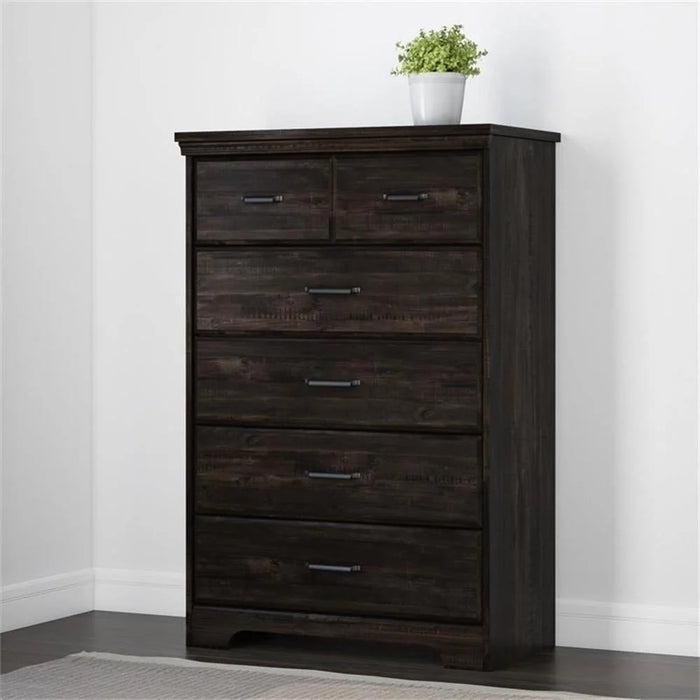 4 Piece Double Dresser Tall Chest and 2 Nightstand Bedroom Set in Rubbed Black