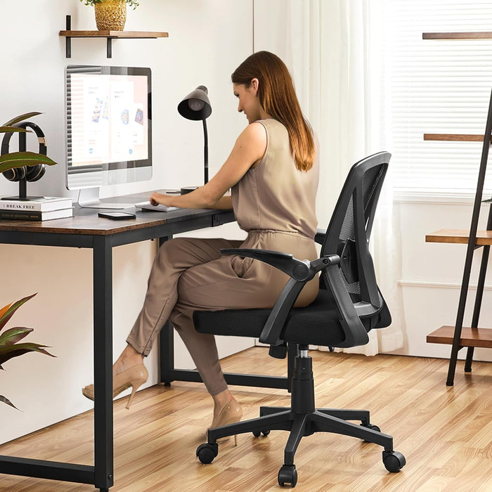 Home Office Chair Work Desk Chair Swivel Computer Mesh Chair with Flip-Up Arms Adjustable Height Lumbar Support Executive Office Task Chair for Home Office Students Study, Black