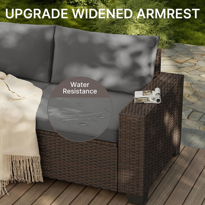 6-Piece Outdoor Patio Furniture Set, PE Wicker Rattan Sectional Sofa Conversation Set with Thickened Cushions and Coffee Table, All-Weather Patio Furniture for Garden, Backyard, Poolside, Grey