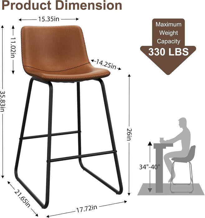 Bar Stool Set of 3, 26" Urban Faux Leather Counter Stool, Dark Brown