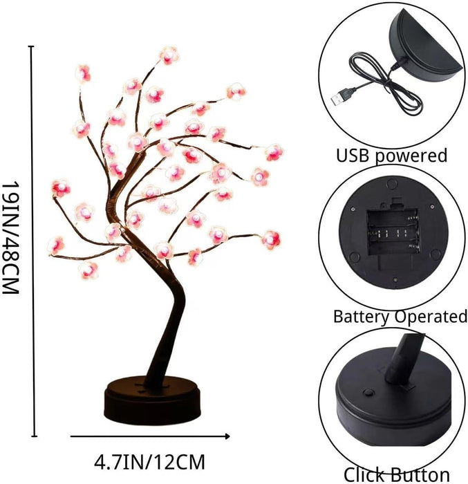 Cherry Blossom Tree Lamp, 18Inch 36 Led Bonsai Tree Lights, Battery/Usb Operated Japanese Decor Night Lights for Christmas Indoor Decorations Bedroom Home Gift Idea,Warm White