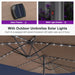 15Ft Double-Sided Patio Umbrella with Base and Solar Lights Outdoor Market Umbrella with Crank Handle Rectangle Umbrella for Backyard Pool Garden Deck, Taupe