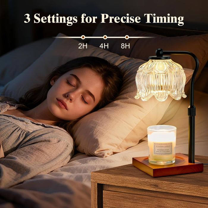 Candle Warmer Lamp with Timer, Dimmable Candle Warmer for Jar Candles, Gifts for Women Mom, Height Adjustable Wax Melt Warmer, House Warming Birthday Gift, New Home Decor, Walnut Wood