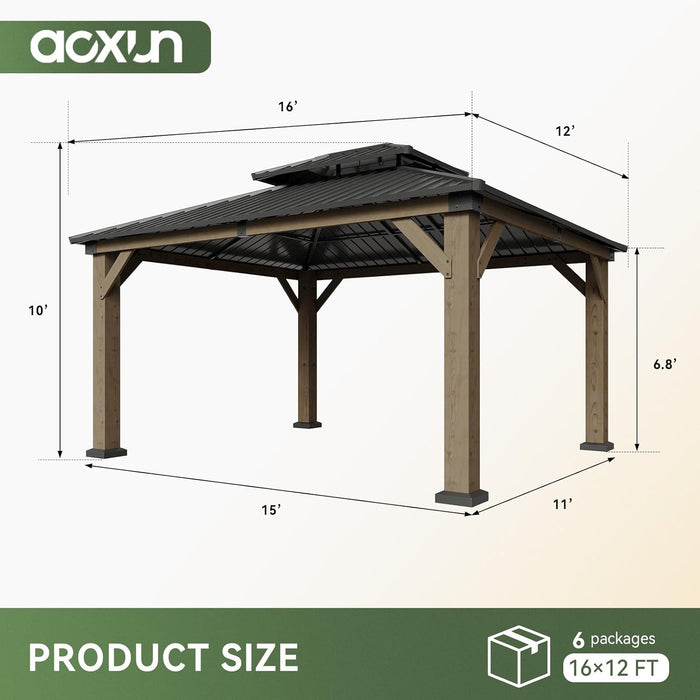 12x16 Outdoor Cedarwood Gazebo Grey Hardtop Pavilion
