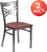 2 Pk. HERCULES Series Clear Coated ''X'' Back Metal Restaurant Chair - Cherry Wood Seat