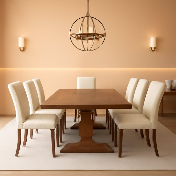 Set of 6 Beige Upholstered Dining Chairs – Farmhouse Kitchen Chairs with High Back, Solid Rubberwood Legs, Padded Foam Seat & Bronze Nailhead Trim, Comfortable Dining Room Chairs for Home