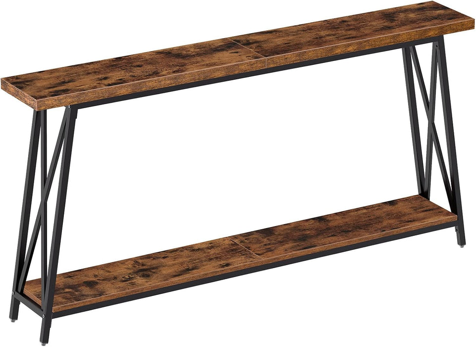 Console Table for Entryway, 63" Industrial Entryway Table, 2-Tier Extra Long Sofa Table behind Couch, X-Shaped Support, for Entryway, Hallway, Living Room, Rustic Brown CTHR4801Z