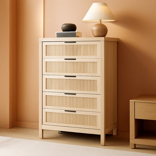 Fluted Dresser for Bedroom with 5 Drawers, 42.9 in Tall Chest of Large Drawers with Large Clothes Storage Cabinet, Wood Dresser, TV Stand for Bedroom, Nursery, Living Room, Hallway