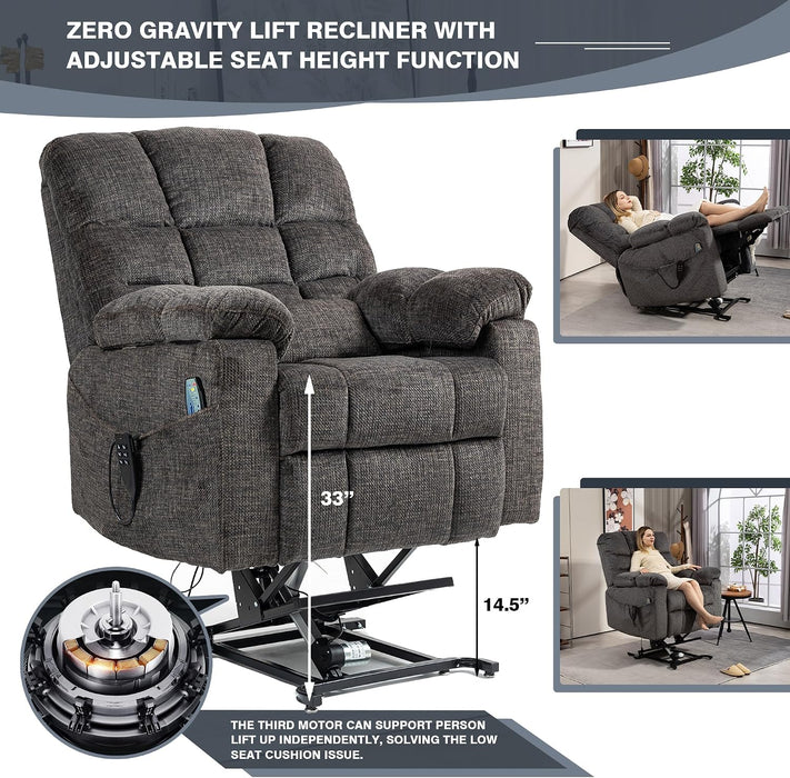 Oversized Power Lift Recliner Big Man 400Lbs, Extra Wide Recliner Chair with Lifts Vertically for Elderly, Features Cup Holder, Heat and Massage, Zero Gravity Lay Flat for Adults (Grey)